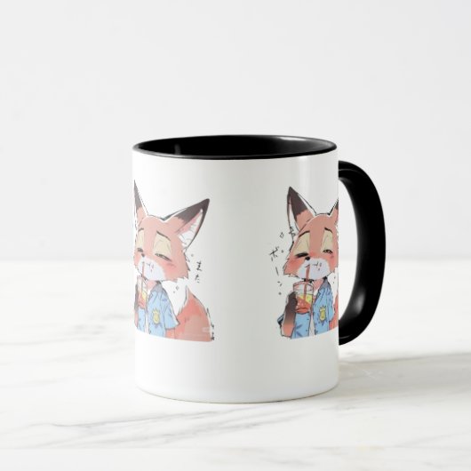 Cute Orange Fox Drinking Juice Mug – Fun Animal Lo Mok (Voorkant rechts)