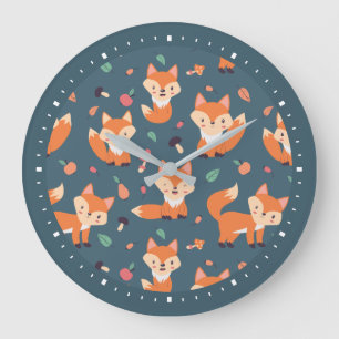Cute Orange Fox Pattern Grote Klok