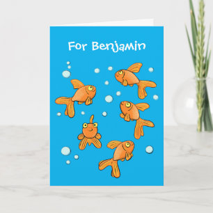 Cute orange goldfish on blue cartoon illustration kaart