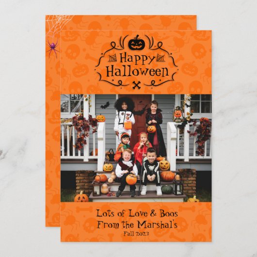 Cute Orange Happy Halloween Boo Carte photo (Devant / Derrière)