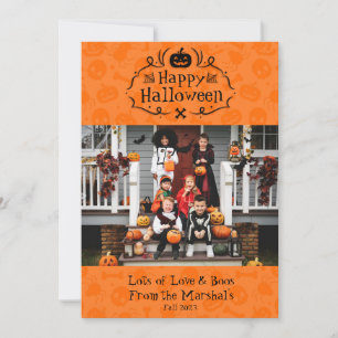 Cute Orange Happy Halloween Boo Carte photo