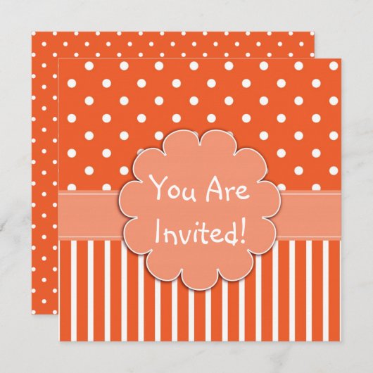 Cute Orange & Motifs blancs Invitation d'anniversa (Devant / Derrière)
