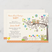 Cute Orange Owl Neutral Baby Shower Invitations (Devant / Derrière)