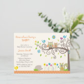 Cute Orange Owl Neutral Baby Shower Invitations (Debout devant)