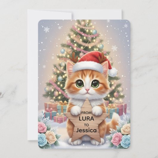 Cute Orange Tabby Kitten Personalized Christmas Feestdagenkaart (Voorkant)