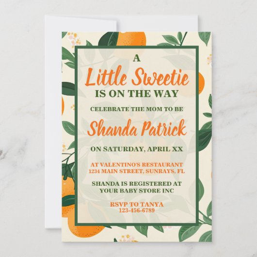 Cute Orange Thème Baby shower Invitation (Devant)