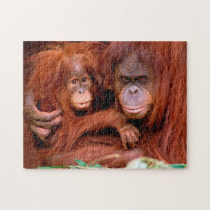 Cute Orangutan Ma en Baby, Jigzaag Puzzle Legpuzzel