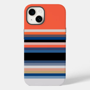 Cute oranje blauwe strepen Case-Mate iPhone 14 hoesje