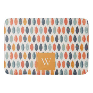 Cute Oranje Blue Leafy Botanical Monogram Patroon Badmat