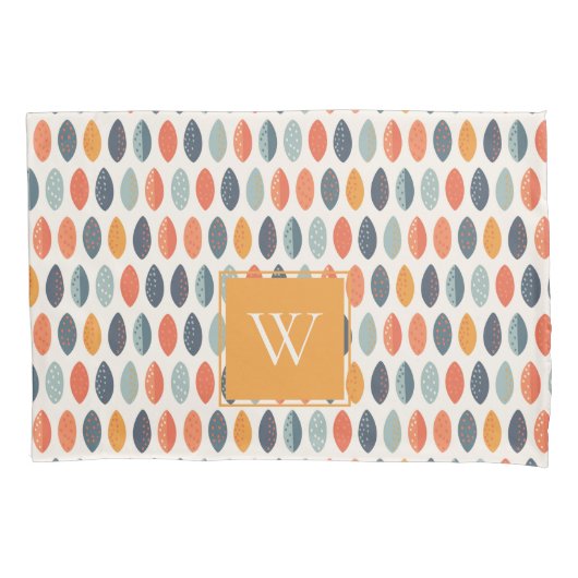 Cute Oranje Blue Leafy Botanical Monogram Patroon Kussensloop (Voorkant)