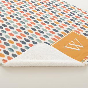 Cute Oranje Blue Leafy Botanical Monogram Patroon Sherpa Deken