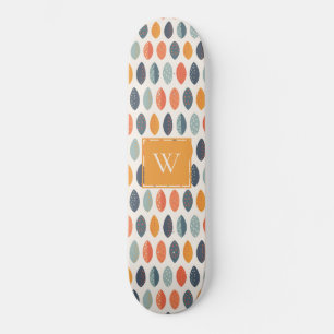 Cute Oranje Blue Leafy Botanical Monogram Patroon Skateboard
