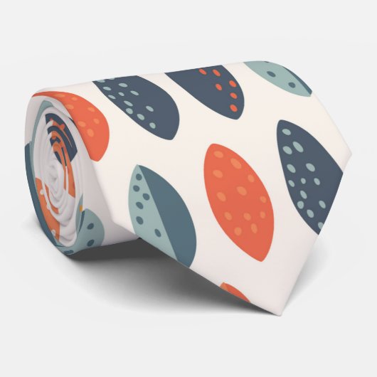 Cute Oranje Blue Ochre Leafy Botanical Pattern Stropdas (Opgerold)