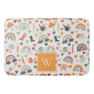 Cute Oranje Blue Spring Rainbow Clouds Pattern Badmat