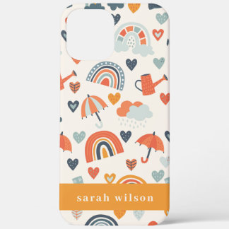 Cute Oranje Blue Spring Rainbow Clouds Pattern iPhone 12 Pro Max Hoesje