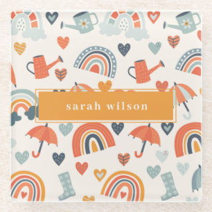 Cute Oranje Blue Spring Rainbow Clouds Pattern Glazen Onderzetter