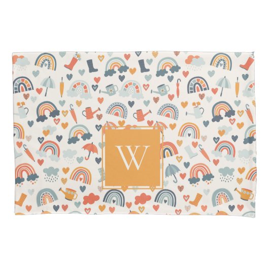 Cute Oranje Blue Spring Rainbow Clouds Pattern Kussensloop (Voorkant)