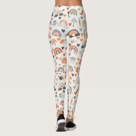 Cute Oranje Blue Spring Rainbow Clouds Pattern Leggings (Achterkant)