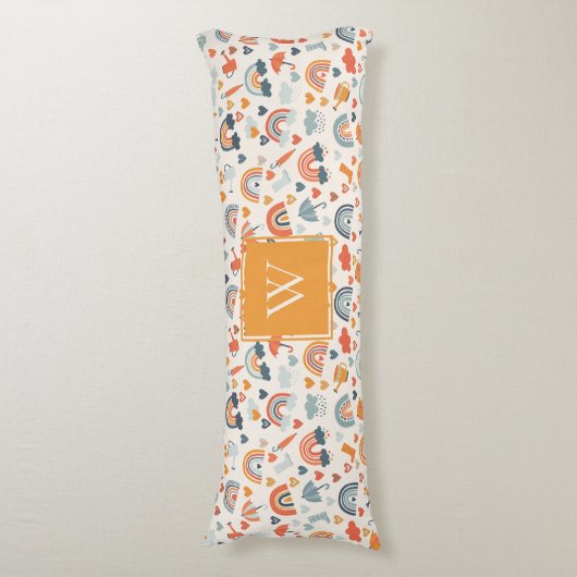 Cute Oranje Blue Spring Rainbow Clouds Pattern Lichaamskussen (Voorkant Verticaal)