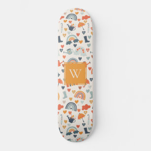 Cute Oranje Blue Spring Rainbow Clouds Pattern Skateboard