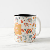 Cute Oranje Blue Spring Rainbow Clouds Pattern Tweekleurige Koffiemok (Voorkant rechts)