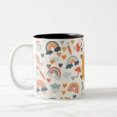 Cute Oranje Blue Spring Rainbow Clouds Pattern Tweekleurige Koffiemok (Links)