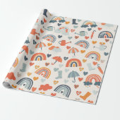 Cute Oranje Blue Spring Rainbow Clouds Pattern Wra Cadeaupapier (Uitgerold)