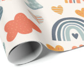 Cute Oranje Blue Spring Rainbow Clouds Pattern Wra Cadeaupapier (Rol Hoek)