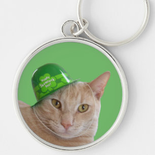 Cute Oranje Cat Wearing a Green Irish Pet Sleutelhanger