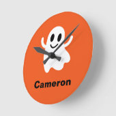 Cute Oranje Circle Smiling Halloween Ghost Ronde Klok (Hoek)