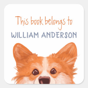 Cute Oranje Corgi Dog-This Book behoort tot de naa Vierkante Sticker