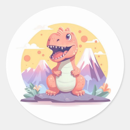 Cute oranje dinosaur ronde sticker (Voorkant)