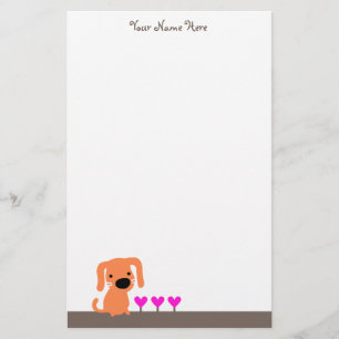 Cute Oranje Dog & Hearts Briefpapier