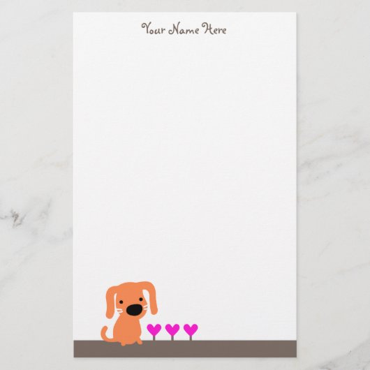 Cute Oranje Dog & Hearts Briefpapier (Voorkant)