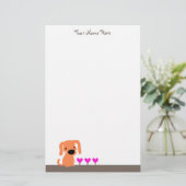 Cute Oranje Dog & Hearts Briefpapier (Staand voorkant)