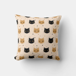Cute Oranje en Black Halloween Cat Pattern Kussen