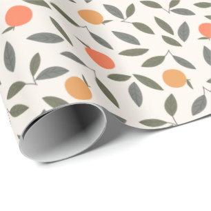 Cute Oranje en Leaves Pattern Cadeaupapier