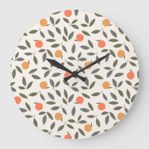 Cute Oranje en Leaves Pattern Grote Klok