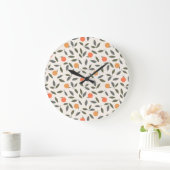Cute Oranje en Leaves Pattern Grote Klok (Huis)