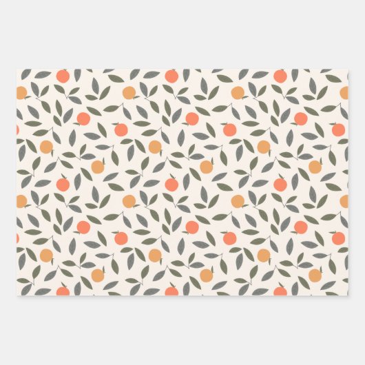 Cute Oranje en Leaves Pattern Inpakpapier Vel (Voorkant 3)