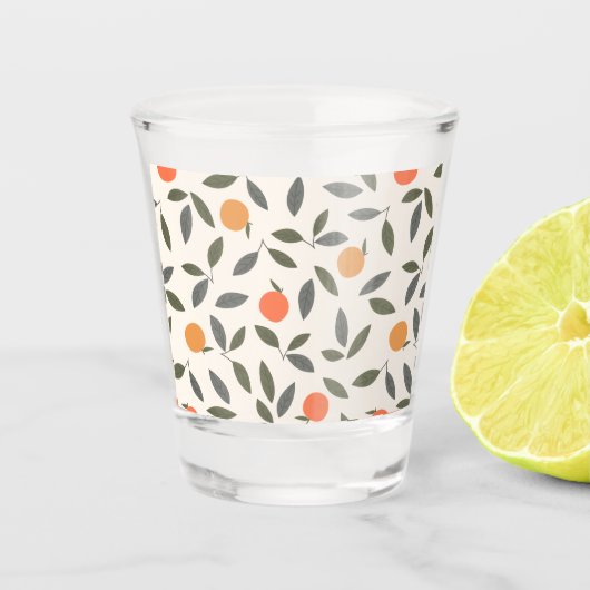 Cute Oranje en Leaves Pattern Shot Glas (Voorkant)