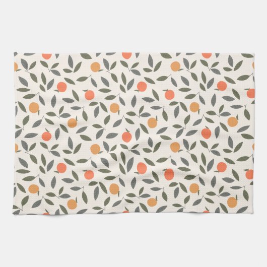 Cute Oranje en Leaves Pattern Theedoek (Horizontaal)
