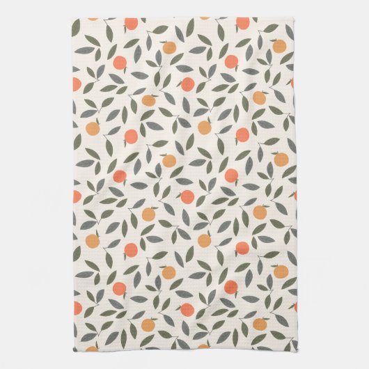 Cute Oranje en Leaves Pattern Theedoek (Verticaal)