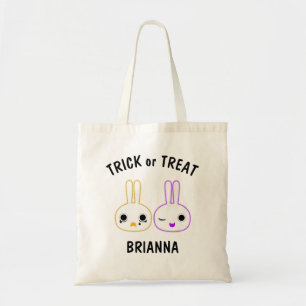 Cute Oranje en Paarse Bunny Bits Trick or treat Tote Bag
