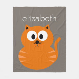 Cute Oranje Fat Cat met Taupe Personalized Fleece Deken