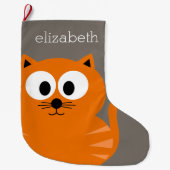 Cute Oranje Fat Cat met Taupe Personalized Grote Kerstsok (Voorkant)
