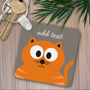 Cute Oranje Fat Cat met Taupe Personalized Sleutelhanger