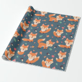 Cute Oranje Fox Animal Pattern Cadeaupapier (Uitgerold)