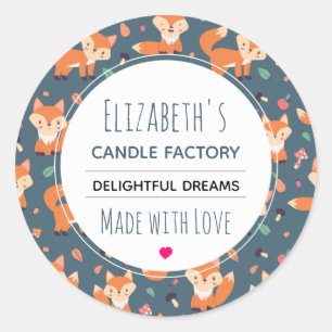 Cute Oranje Fox Animal Pattern Candle Soap Biz Ronde Sticker
