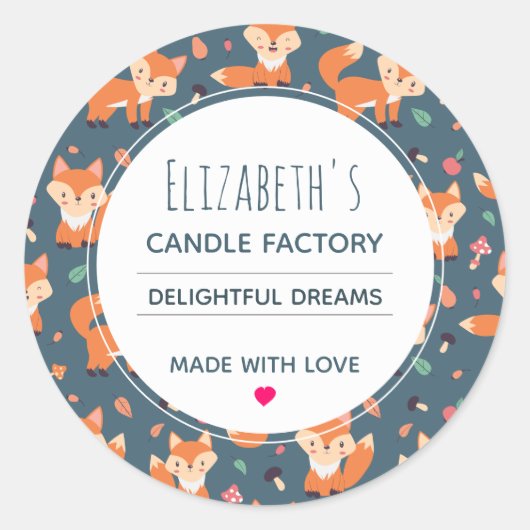 Cute Oranje Fox Animal Pattern Candle Soap Biz Ronde Sticker (Voorkant)